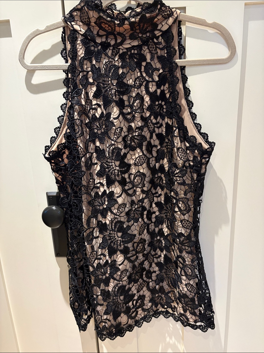 Black Floral Lace Overlay Tank with Nude Lining